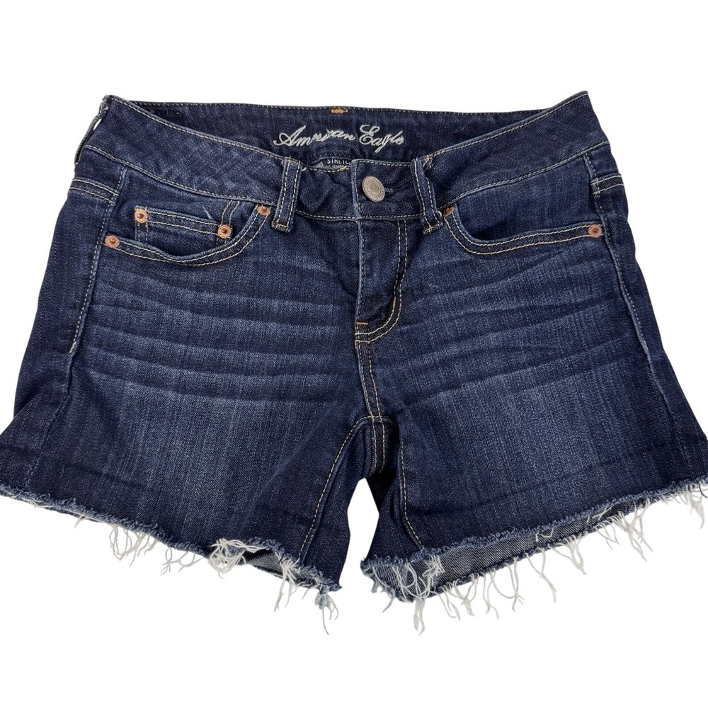 American Eagle Denim Shorts Women 4 Dark Wash Raw Hem Stretch Cutoff
